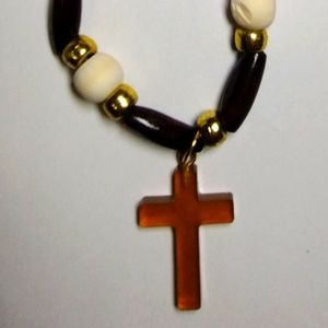 Brown crucifix with wood beads